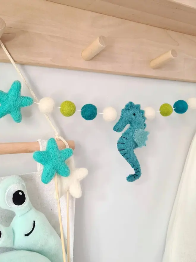 Turquoise Seahorse Garland Felt Ocean Nursery Decor