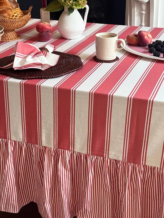 Murano Stripe Organic Ruffled Cotton Tablecloth 