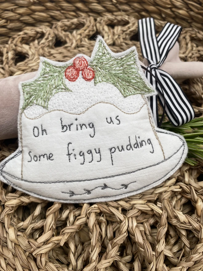 figgy pudding embroidered christmas decoration