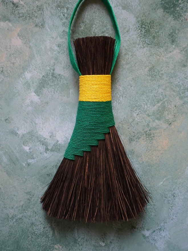 Arenga brush with green and yellow hemp cord binding