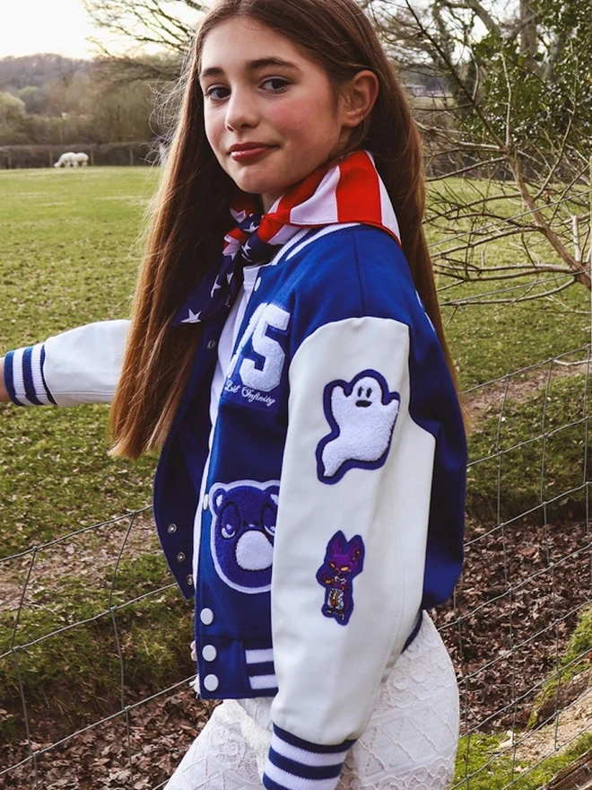 Awesome Letterman Blue Snap Front Jacket 