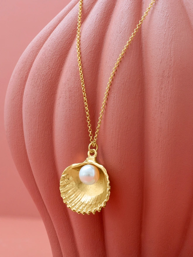 Gold Shell And Pearl Pendant