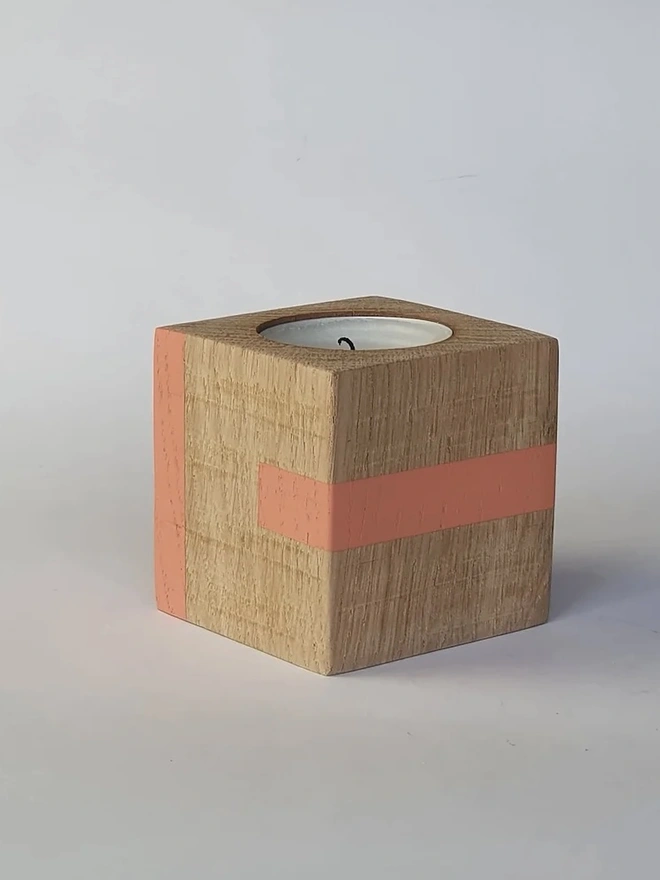 Small Stripe Design Wooden Cube Candle