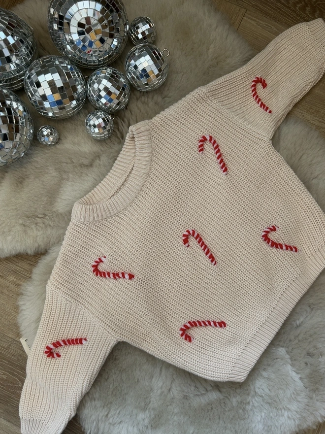 oversized candy cane christmas jumper, oatmeal jumper