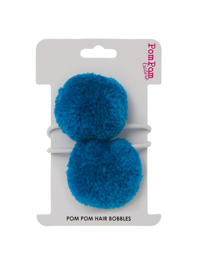 pom pom hair bobble elastic set of 2 4cm turquoise