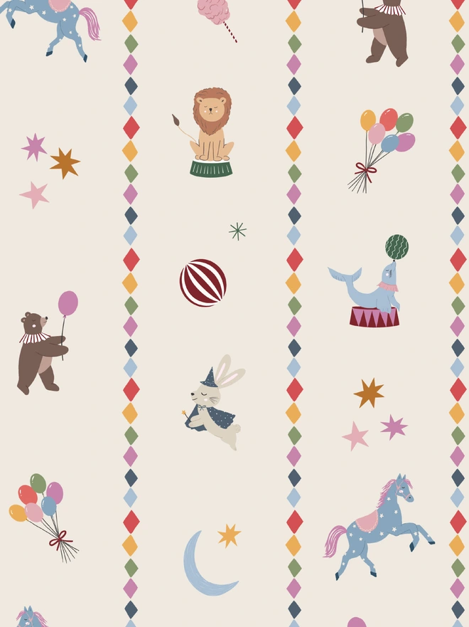 circus print self adhesive wallpaper close up
