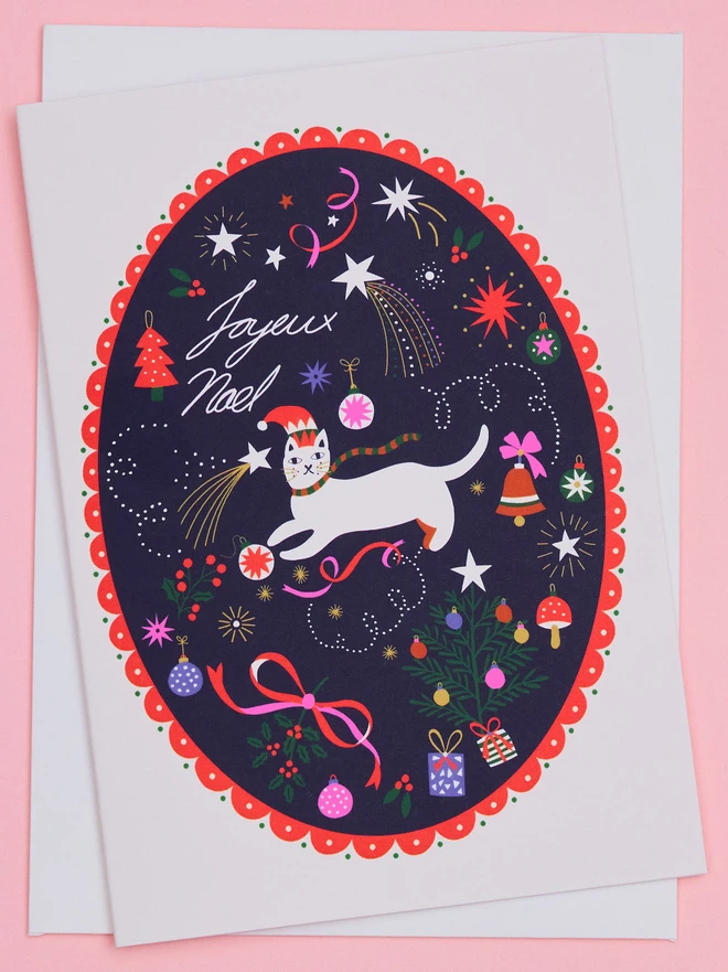 Cat Joyeux Noël Pack of 6 Illustrated Christmas Card