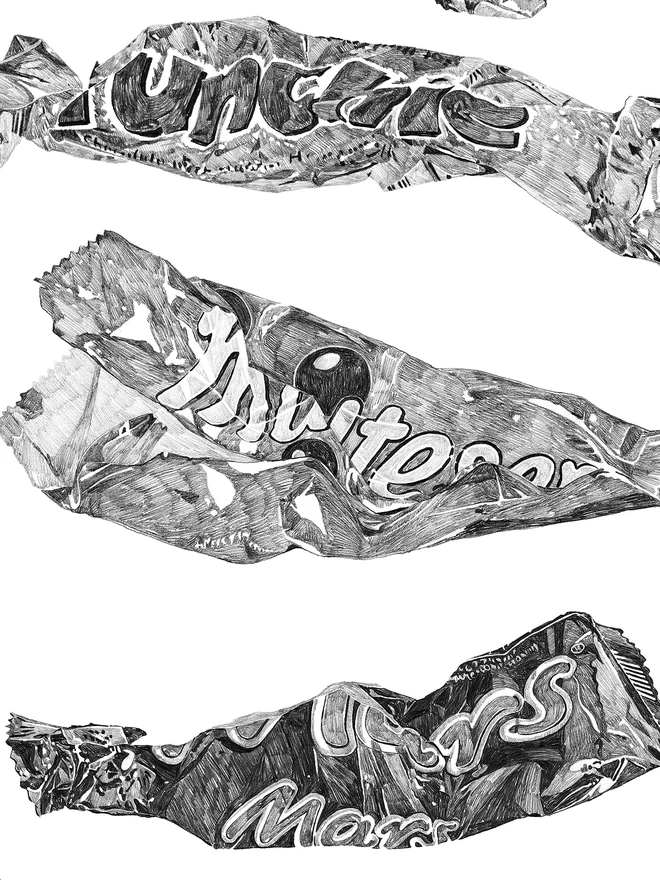 Detail of chocolate bar wrappers art print