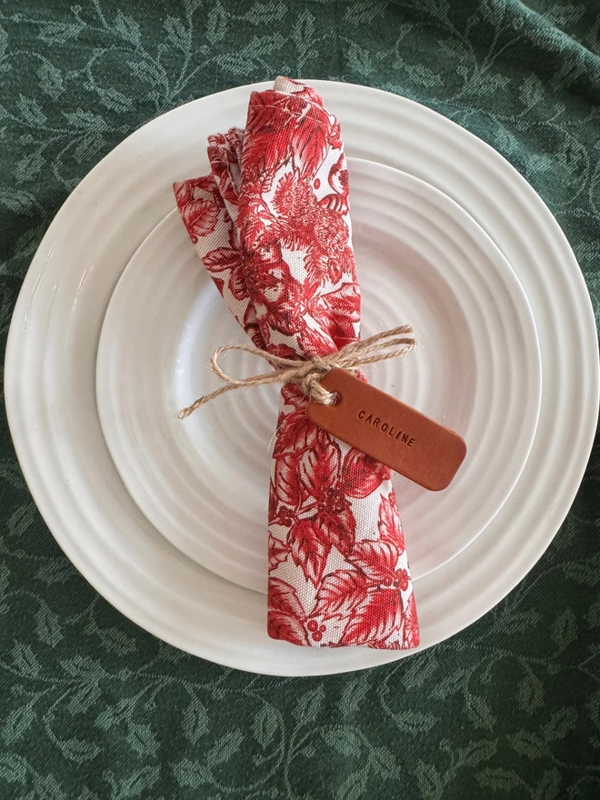 tan leather hand stamped place settings