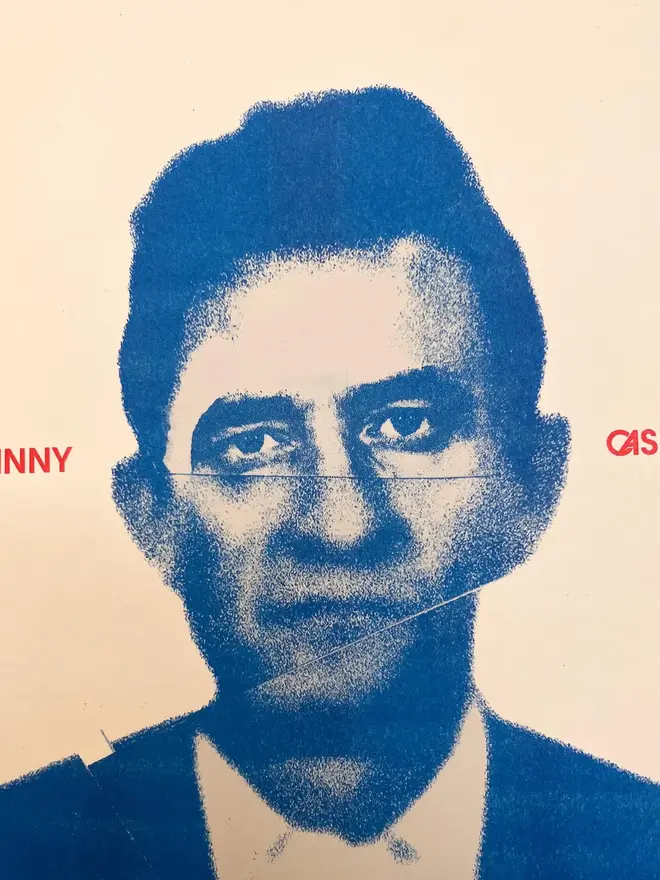'Johnny Cash' Handmade Risograph Gig Poster, zoomed in. 