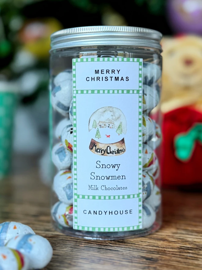 Tall Jar Candyhouse Milk Chocolate Christmas Gift Santa Snowman Pudding Crumbly Mints Candy Cane