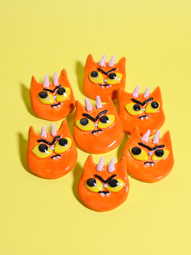 Ceramic Devil Cat Halloween Brooch
