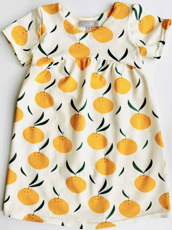 Organic Cotton Short Sleeved Dress, Cream “Clementine Grove"