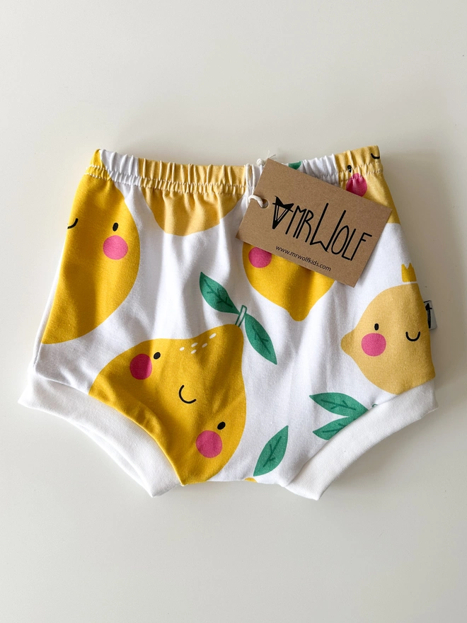 smiley lemons print leggings, t-shirt, shorties for babies, toddlers, kids