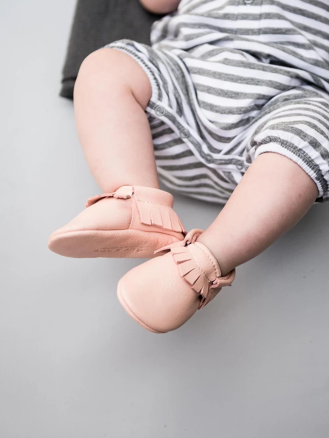 Blush Pink Handmade Leather Baby Moccasins
