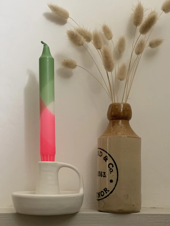 Neon Pink & Green Dip Dyed Dinner Candles (Set Of 2)