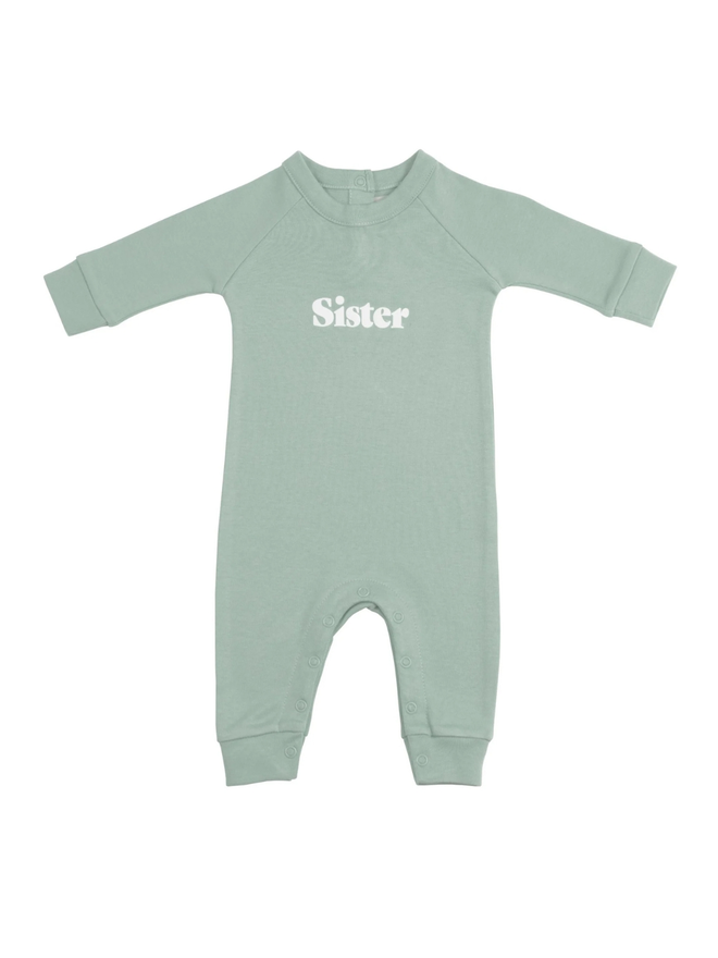 sage green sister baby onesie