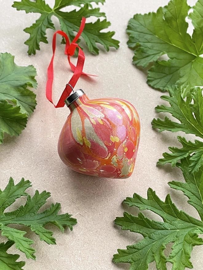 Hand-marbled ceramic tapered bauble