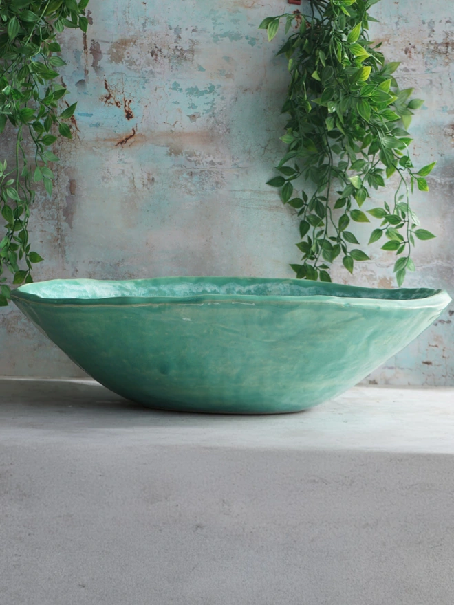 ceramic bathroom basin, unique bathroom basin, handcrafted bathroom basin, handmade bathroom basin, handmade sink, handcrafted sink, bespoke, basin, bespoke sink, green sink, green basin, Jenny Hopps Pottery, sculptural basin, sculptural sink, luxury bathroom basin