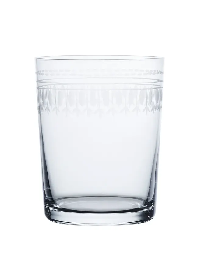 engraved ovals large crystal tumblers (set of 4). a large drinks glass with a detailed oval pattern.