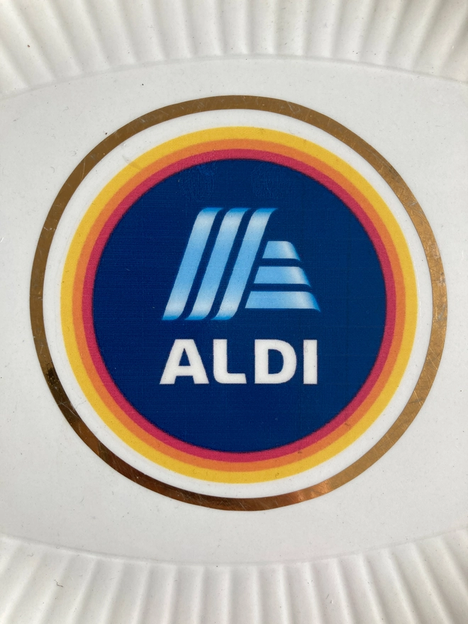 Aldi, vintage china plate, vintage plate, vintage Aldi plate, hand printed plate, unique gift, original, original gift, middle aisle, hand printed, cool