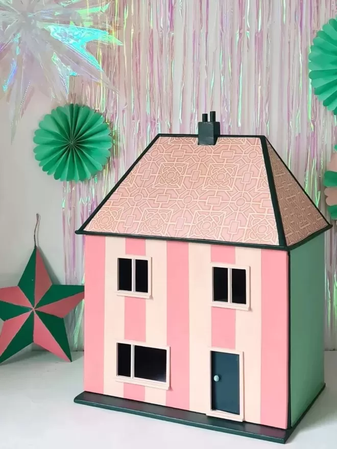 Unique stripe pink dolls house handpainted