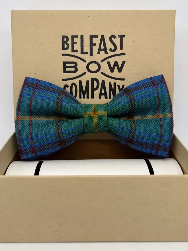 blue green tartan handmade bow tie