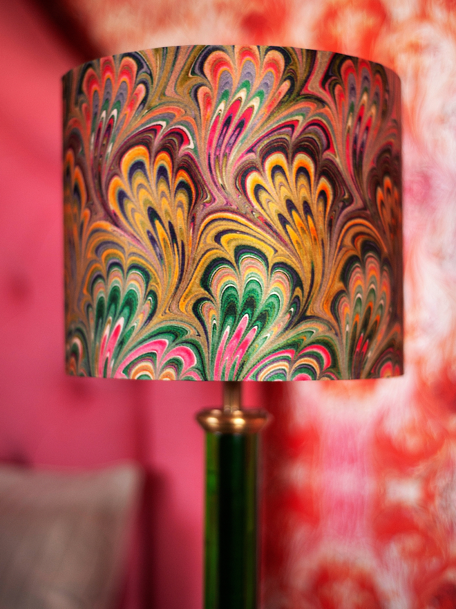 peacock coloured handmade silk lampshade