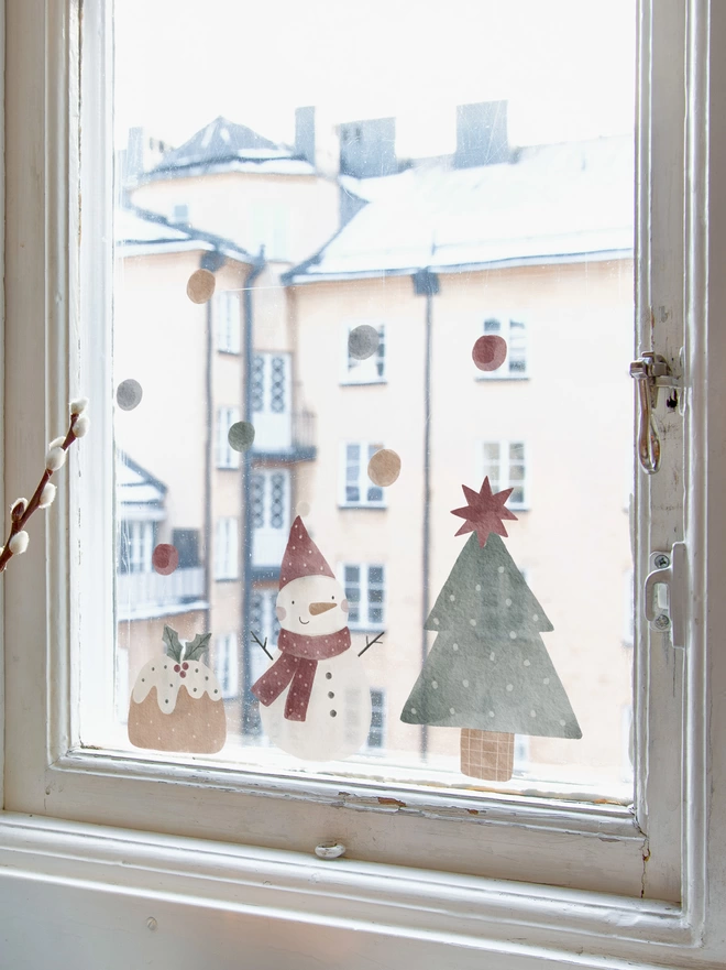 Christmas Snowman, Tree & Pudding Window Cling