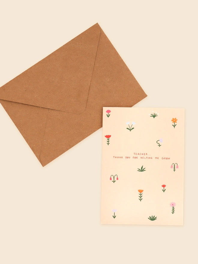 'Teacher Thank You For Helping Me Grow' Thank You Card