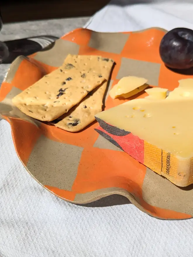 Orange Check Wavy Serving Platter