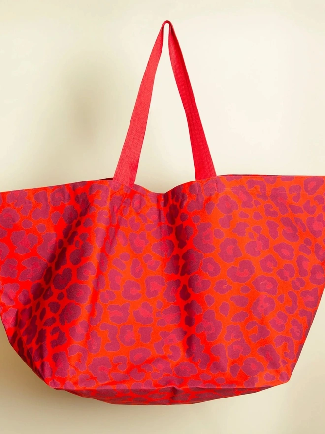 Red Leopard Contents Oversized Tote Bag