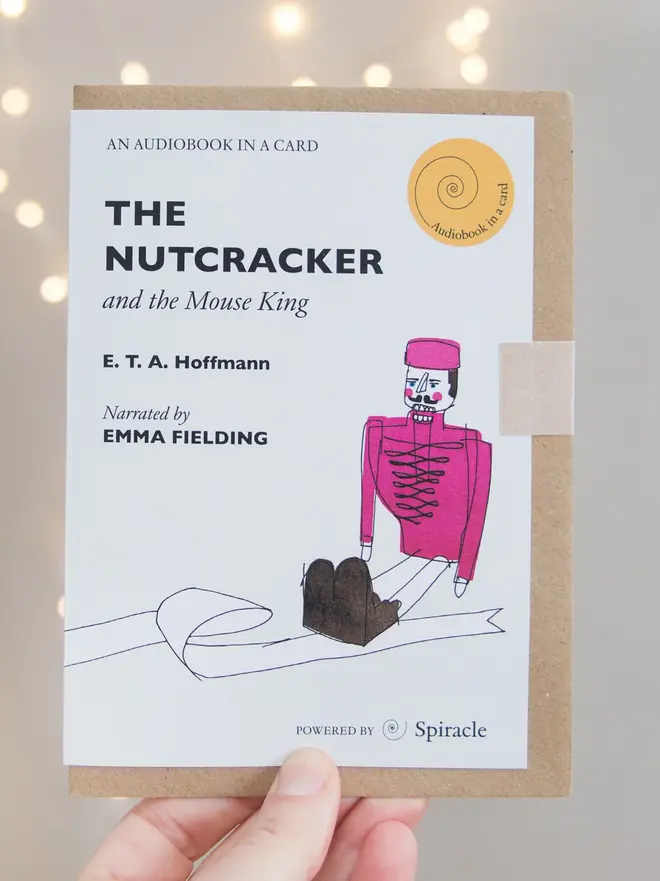 'The Nutcracker & the Mouse King' Audiobook Card, against a grey background. 