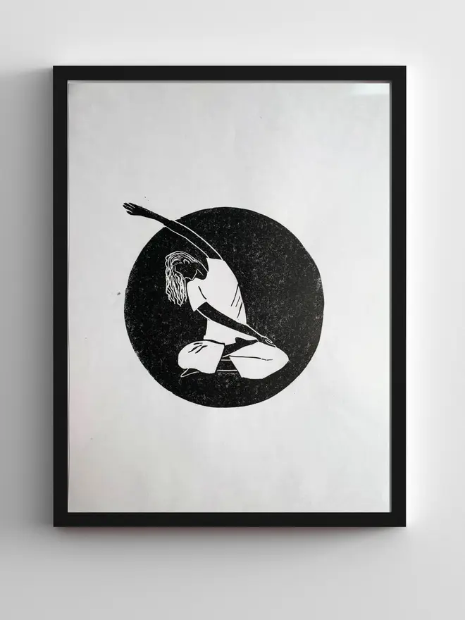 linocut print yoga susan bradley handmade