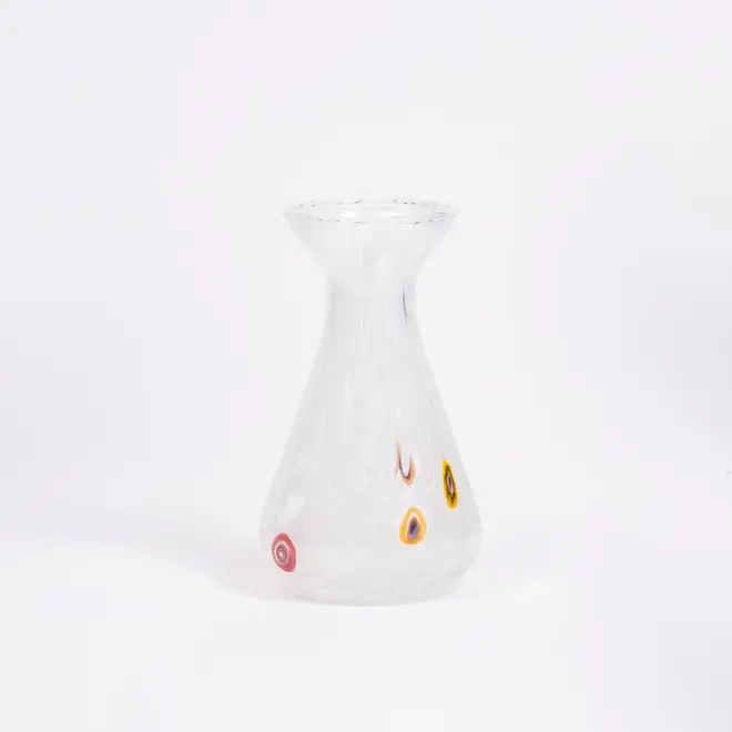 piccolo, curve shaped blown glass vase in white