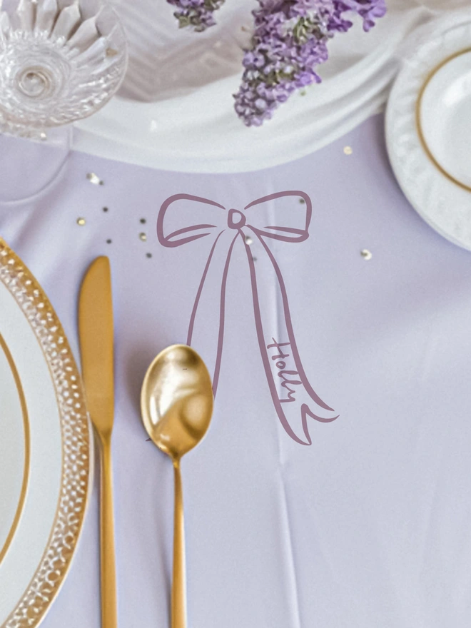 bow personlaised place name tablecloth sticker