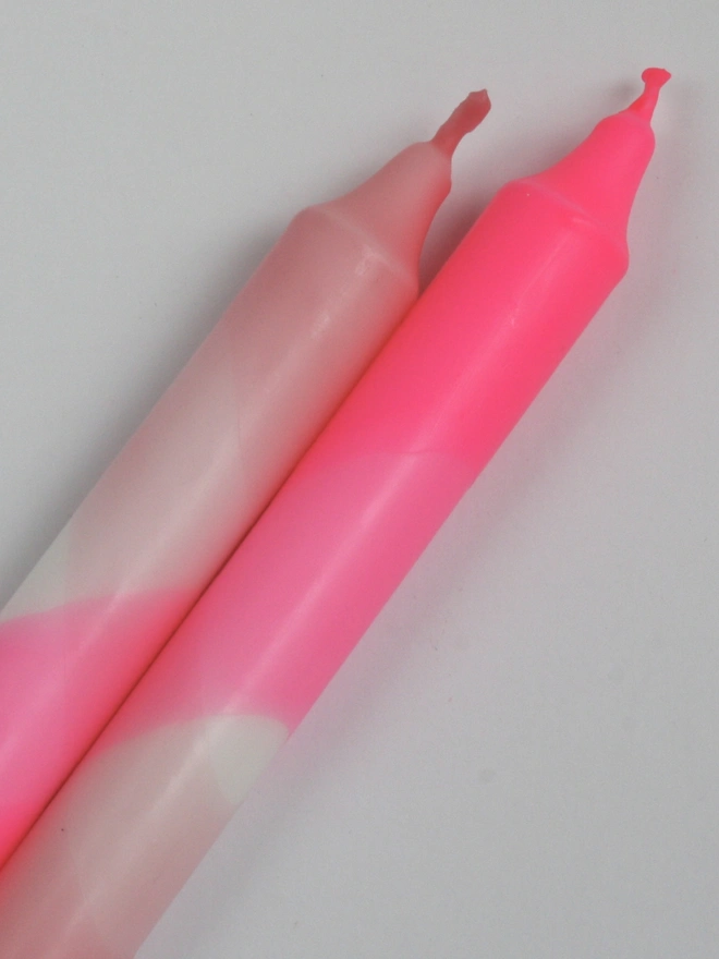 Neon Pink & Sherbert Pink Dip Dyed Dinner Candles (Set Of 2)