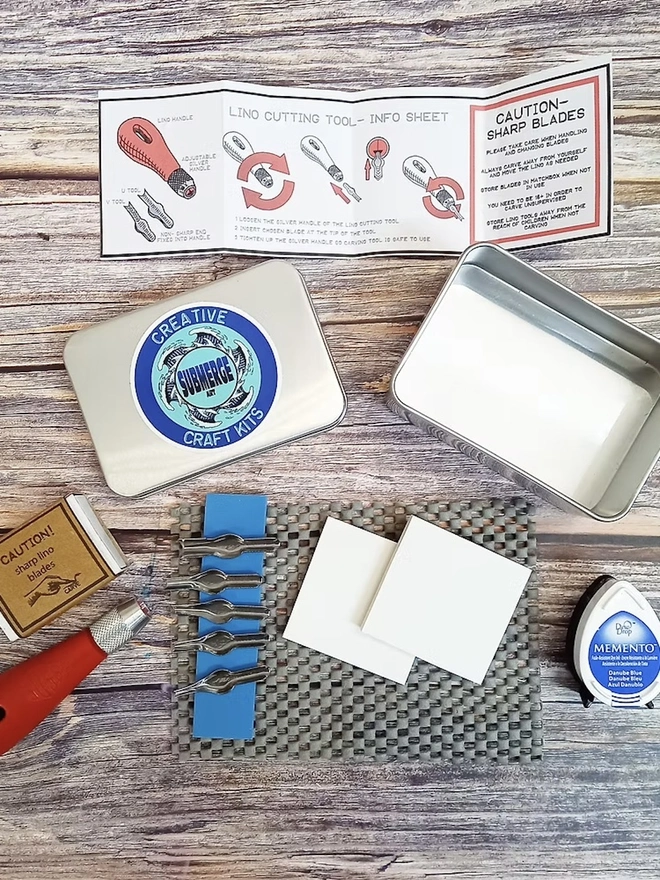 Mini Lino Carving & Block Printing Craft Kit, full kit unpacked 