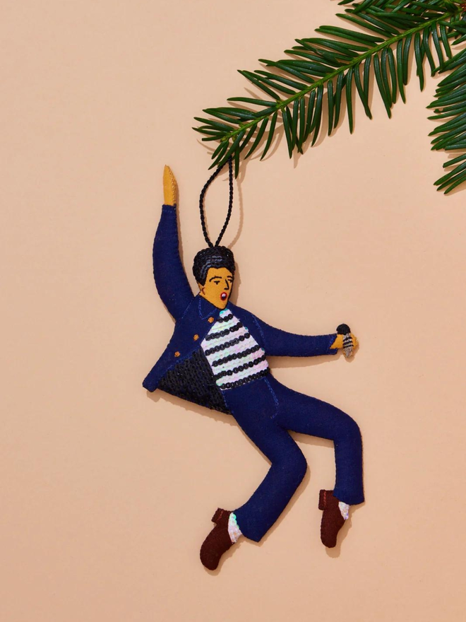 hand stitched Elvis in blue outfit hanging decoration