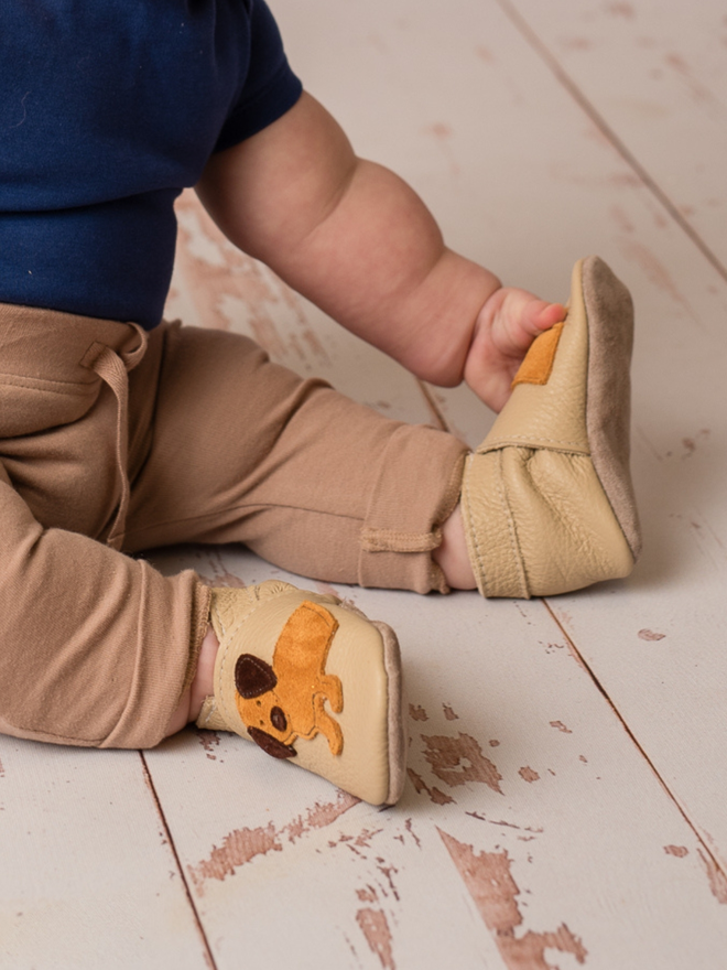 cream dachshund sausage dog baby shoes