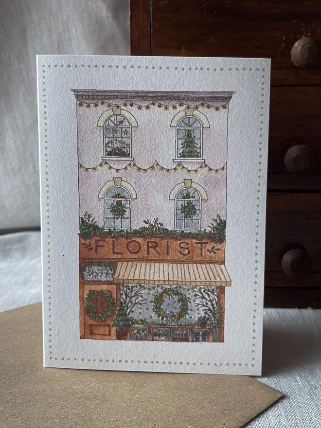 Florist Illustrated Recycled Christmas Card 