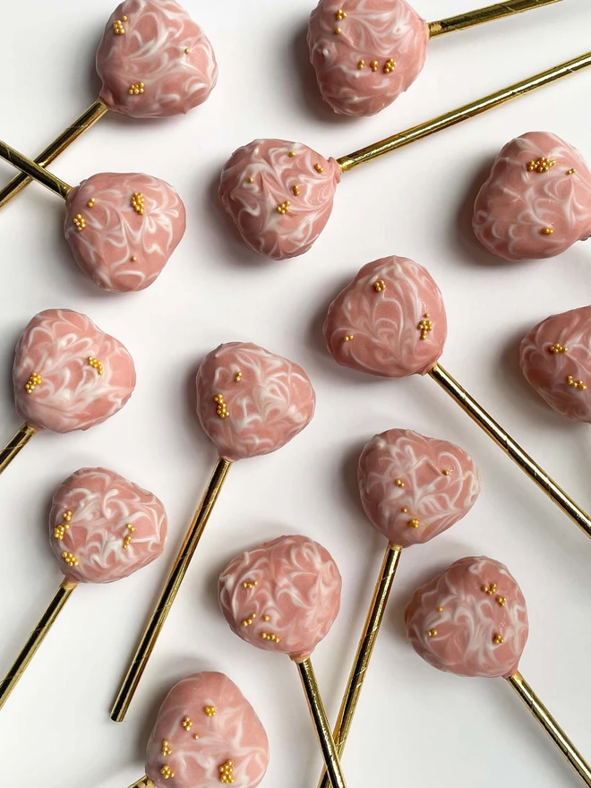 Valentines Marble Heart Cake Pops (Pack Of 6, 12, 18, 24), placed on a white background.