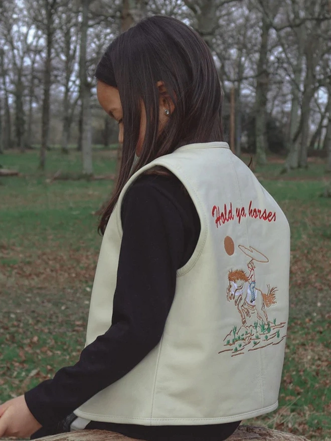 'Hold Ya Horses' Cream Leather Vest