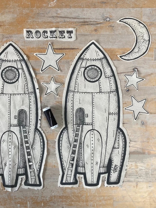 Space Rocket Tea Towel Or Cut & Sew