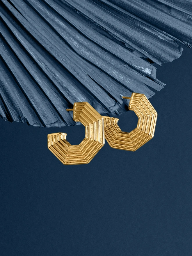 Loel Gold Art Deco Hoop Earrings