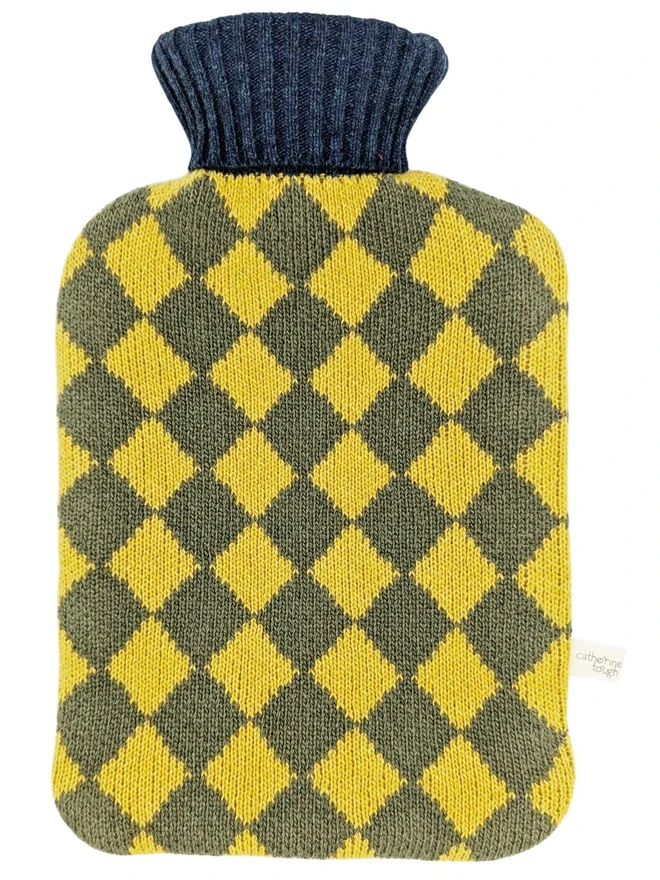 yellow & green diamond hot water bottle cover