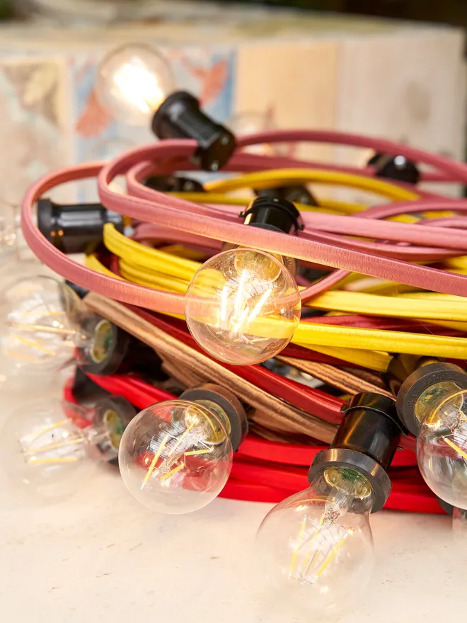 Outdoor Festoon lights- Pink, red, yellow and brown 