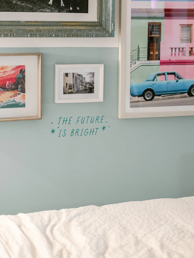 the future is bright wall sticker in turquoise