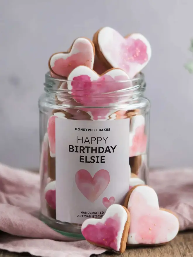 Personalised Jar of Hearts Hand Iced Biscuit Gift