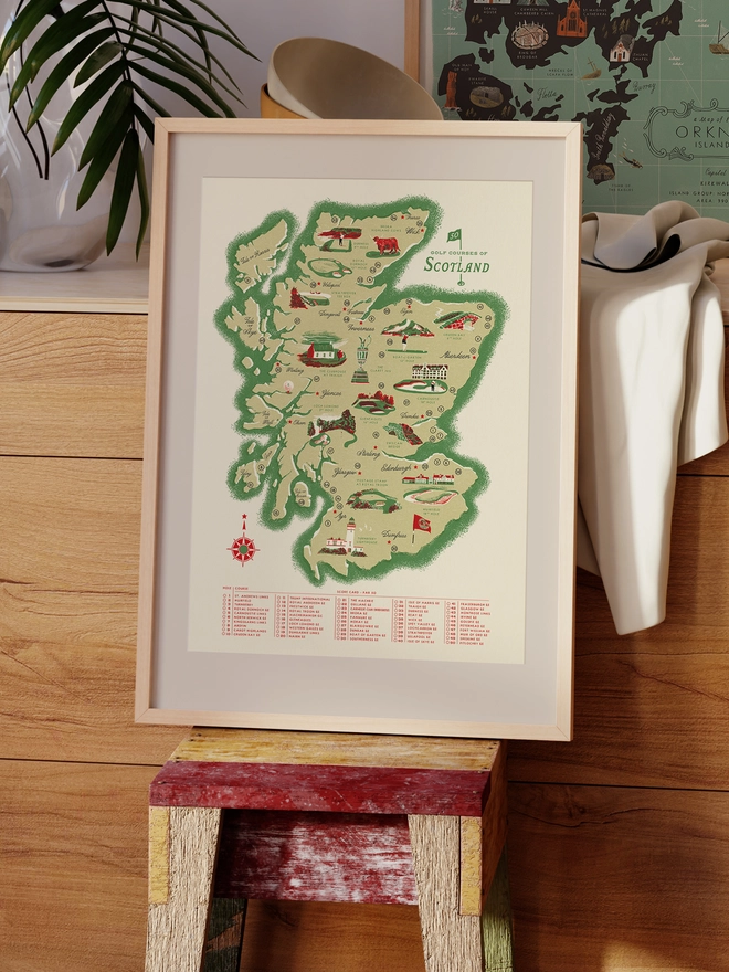 Golf Scotland Map Framed Example